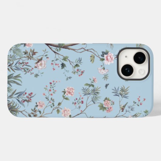Blauw antiek bloempatroon Case-Mate iPhone case (Achterkant (horizontaal))