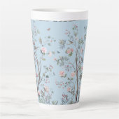 Blauw antiek bloempatroon latte mok (Voorkant)