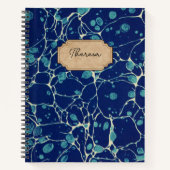  blauw Antiek gemarmerd design naam label Notitieboek (Voorkant)