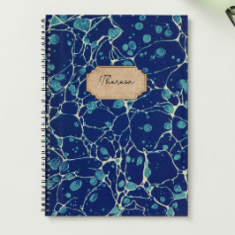  blauw Antiek gemarmerd design naam label Notitieboek