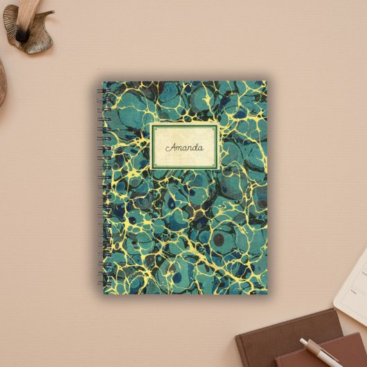  blauw Antiek gemarmerd papier oude naam label Notitieboek