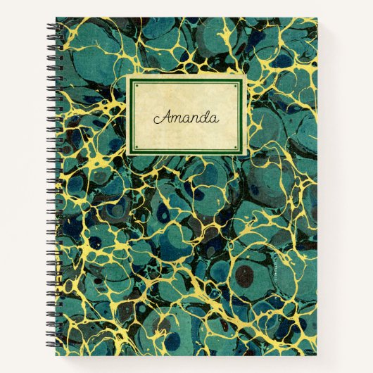 blauw Antiek gemarmerd papier oude naam label Notitieboek (Voorkant)