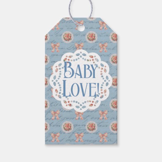 Blauw Antiek gepersonaliseerd Baby shower Cadeaulabel (Voorkant)