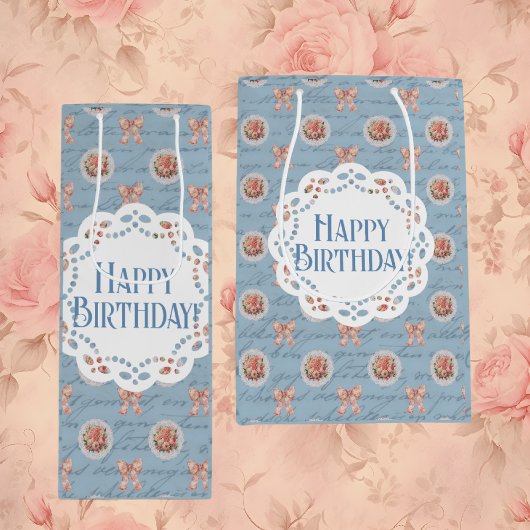 Blauw Antiek Gepersonaliseerde Happy Birthday Gift Medium Cadeauzakje