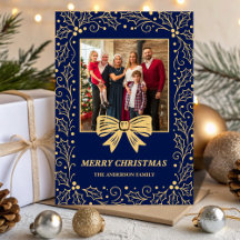 Blauw Antiek Gouden Boog Familie Kerst Foto