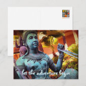 Blauw Antiek krijger standbeeld laat avontuur begi Briefkaart (Voorkant / Achterkant)