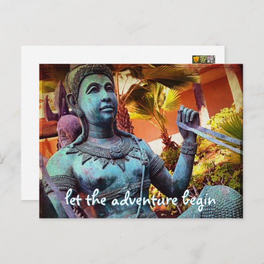 Blauw Antiek krijger standbeeld laat avontuur begi Briefkaart (Voorkant / Achterkant)