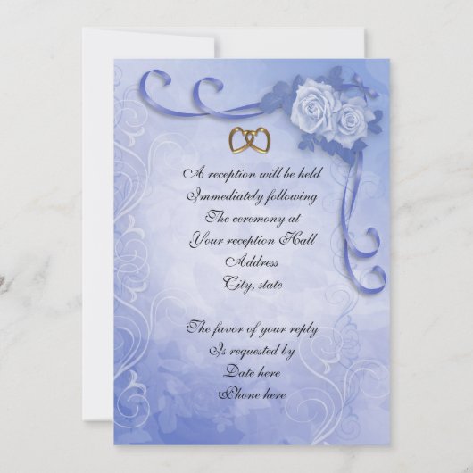 Blauw antiek rozen Huwelijksuitnodiging Kaart (Achterkant)