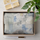 Blauw Antiek Victoriaans Bloemendecoupage Tissuepapier (Geschenk)