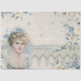 Blauw Antiek Victoriaans Bloemendecoupage Tissuepapier