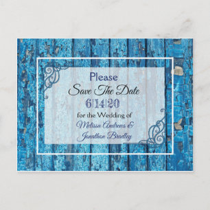 Blauw Antiek Weathered door bruiloft Bewaar datum Aankondigingskaart