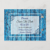 Blauw Antiek Weathered door bruiloft Bewaar datum Aankondigingskaart (Voorkant)