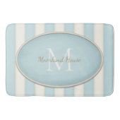 Blauw & Antiek Wit Strepen Ovaal Ingelijst Monogra Badmat (Voorkant)
