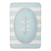 Blauw & Antiek Wit Strepen Ovaal Ingelijst Monogra Badmat (Voorkant Verticaal)