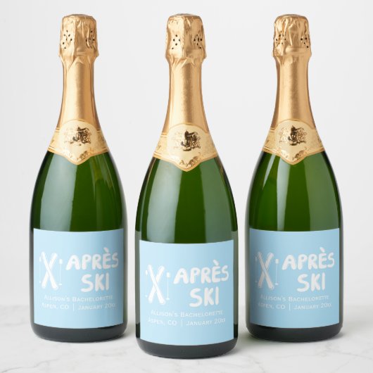 Blauw Apres Ski Bachelorette Feest Champagne Sparkling Wijnetiket (Flessen)