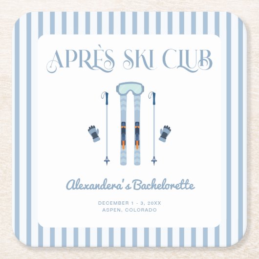 Blauw Apres Ski Bachelorette Feestje Kartonnen Onderzetters (Voorkant)