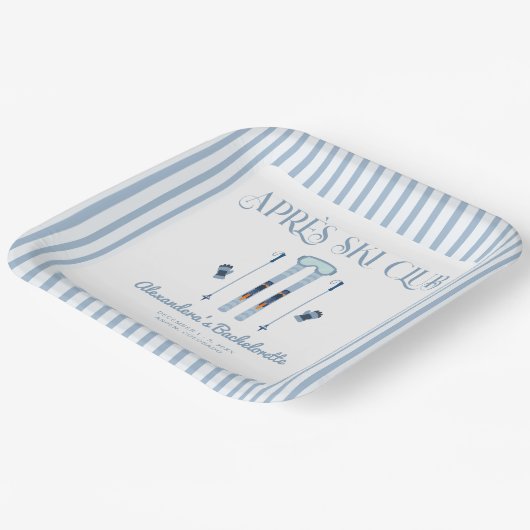 Blauw Apres Ski Bachelorette Feestje Papieren Bordje (Gebogen)