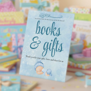 Blauw Aqeeqah bord voor baby jongen boeken en cade Reclamebord Met Voetstuk