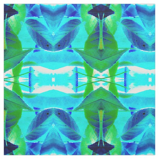 Blauw Aqua Bladeren Stof (Swatch)