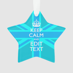 Blauw Aqua Blijf Kalmeren En Jouw Tekst Union Jack Ornament