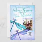 Blauw, Aqua Dragonfly Bat Mitzvah Kaart (Voorkant)