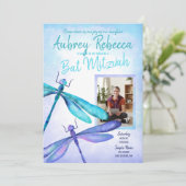 Blauw, Aqua Dragonfly Bat Mitzvah Kaart (Staand voorkant)
