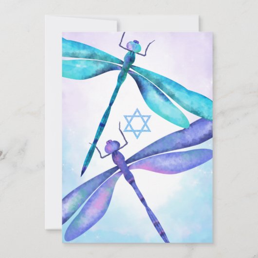 Blauw, Aqua Dragonfly Bat Mitzvah Kaart (Achterkant)