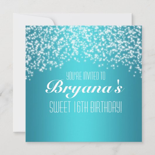 Blauw Aqua Feest Glitter Schitterende Uitnodiging (Voorkant)