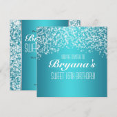 Blauw Aqua Feest Glitter Sparkle Uitnodiging (Voorkant / Achterkant)