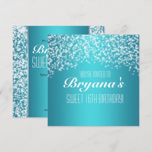 Blauw Aqua Feest Glitter Sparkle Uitnodiging (Voorkant / Achterkant)