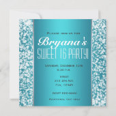 Blauw Aqua Feest Glitter Sparkle Uitnodiging (Achterkant)