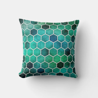 Blauw, aqua, groen zeshoekig patroon kussen