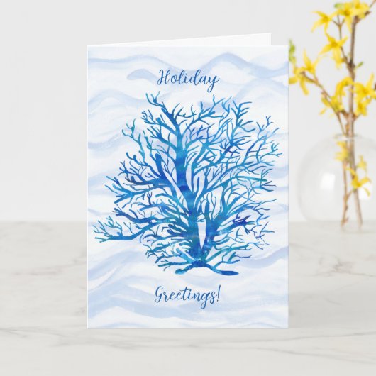 Blauw-aqua koraalsilhouette kaart (Gele Bloem)