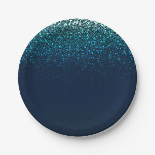 Blauw Aqua Marine Glitter Schitter Verjaardagsfees Papieren Bordje