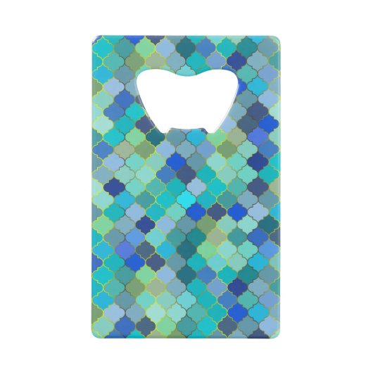 Blauw Aqua Marokkaans Mozaïek Creditkaart Flessenopener (Voorkant)