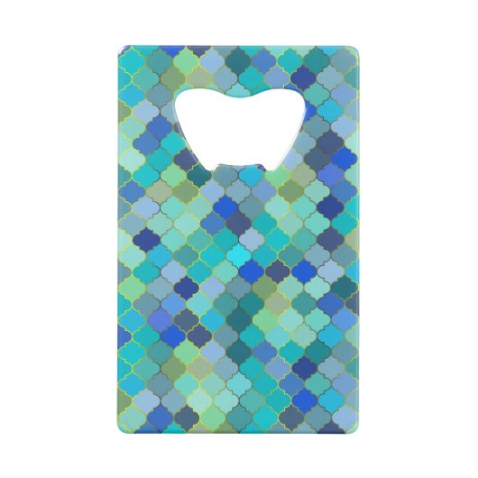 Blauw Aqua Marokkaans Mozaïek Creditkaart Flessenopener (Achterkant)