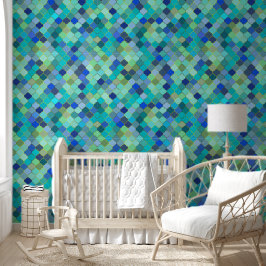 Blauw Aqua Marokkaans Mozaïekpatroon Behang