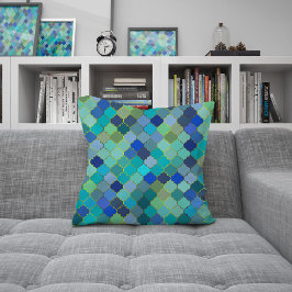 Blauw Aqua Marokkaans Mozaïekpatroon Kussen