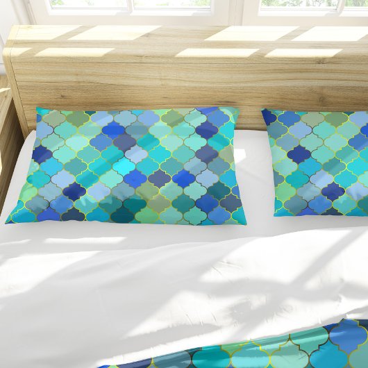 Blauw Aqua Marokkaans Mozaïekpatroon Kussensloop