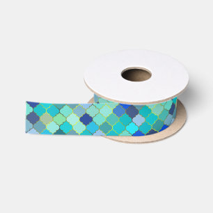 Blauw Aqua Marokkaans Mozaïekpatroon Satijnen Lint