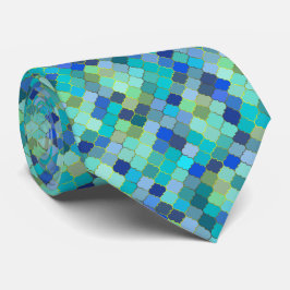 Blauw Aqua Marokkaans Mozaïekpatroon Stropdas