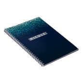 Blauw Aqua Navy Glitter Sparkle Modern Girly Glam Notitieboek (Rechterzijde)