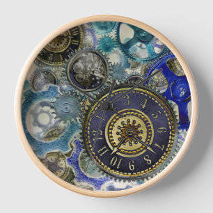 Blauw aqua steampunk tandwielen, tandraderen, klok