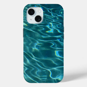 Blauw aqua waterpatroon, rimpelende oceaangolven iPhone 15 case