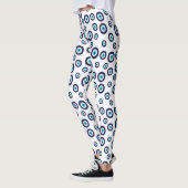 Blauw Aqua Wit Nazar Evil Eye cirkels patroon Leggings (Links)