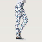 Blauw Aqua Wit Nazar Evil Eye cirkels patroon Leggings (Rechts)