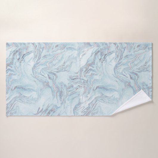 Blauw Aqua Zilver Marmer Badhanddoek (Badhanddoek)