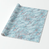Blauw Aqua Zilver Marmer Cadeaupapier (Uitgerold)