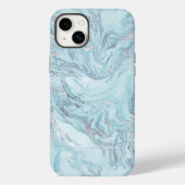 Blauw Aqua Zilver Marmer Case-Mate iPhone Case (Achterkant)