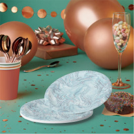 Blauw Aqua Zilver Marmer Papieren Bordje